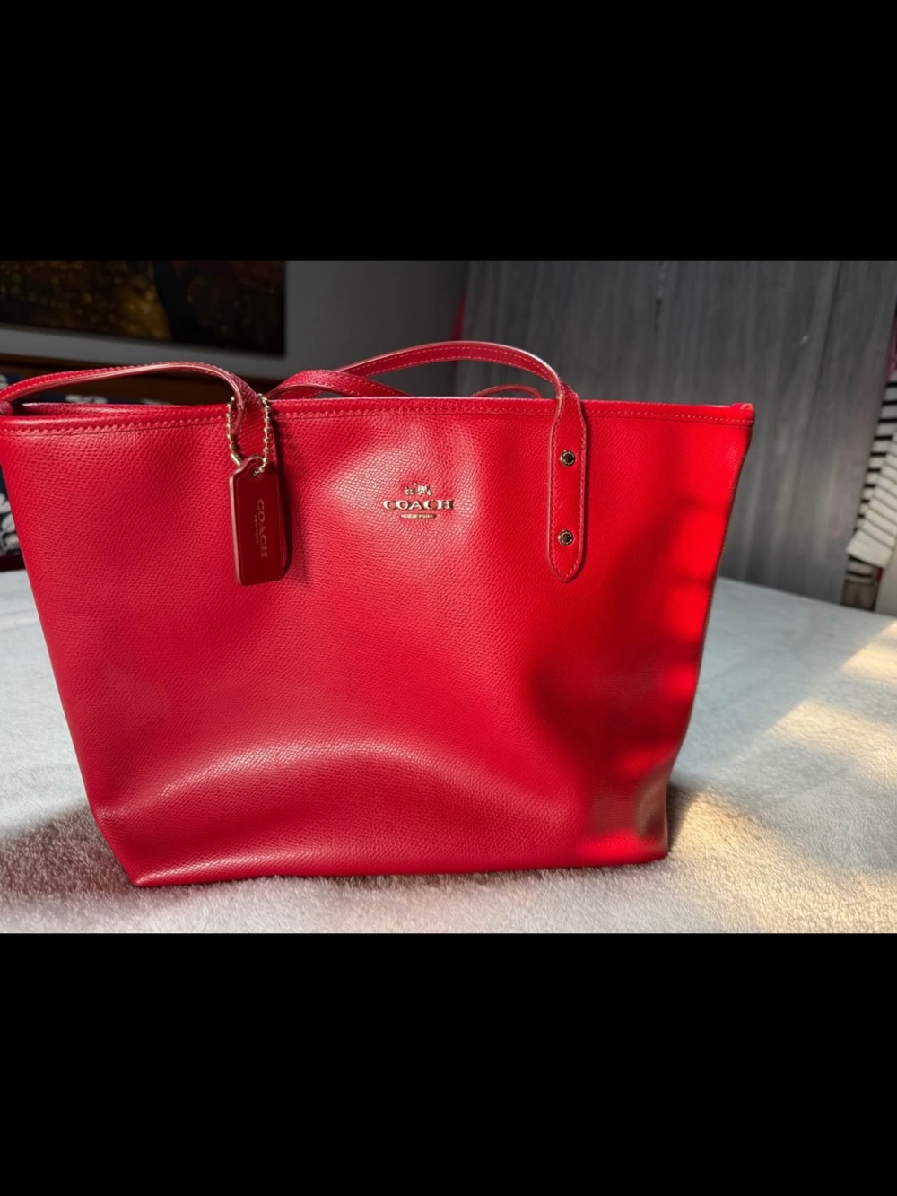 Coach Red Pebbled Leather Tote